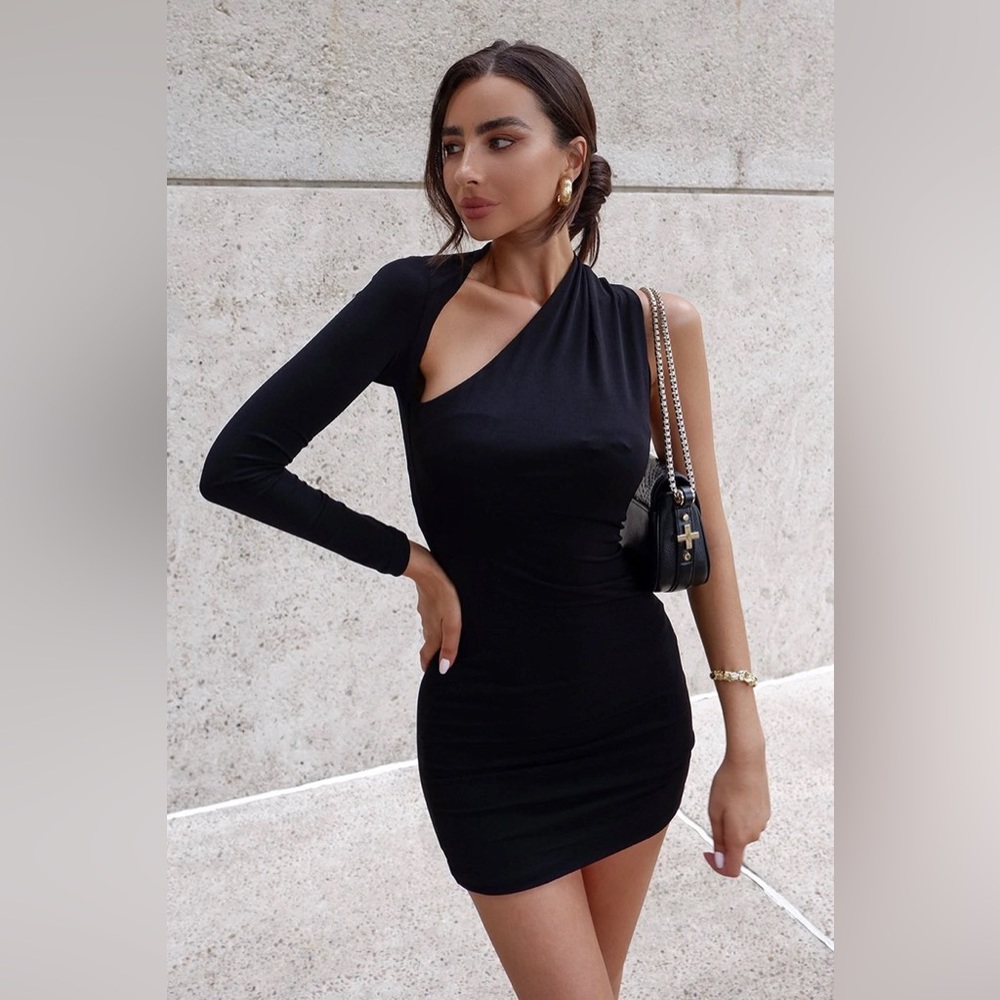 SNDYS Dany dress black mini one shoulder small